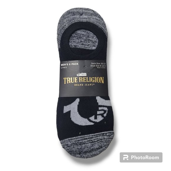 TRUE RELIGION 6 Pack No Show Sock Liners heather Grey Scale Black White … - Picture 5 of 11